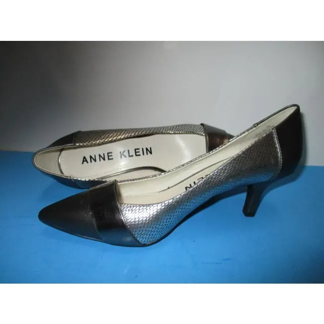 Anne Klein Gray Silver Pewter Lizard Print Glossy Pointed Toe Pumps Size Us
