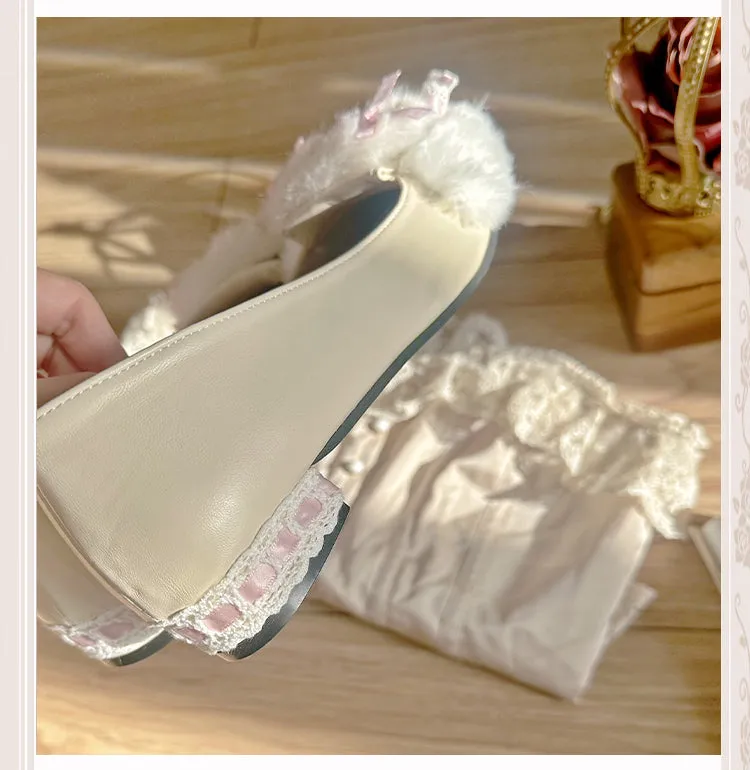 Apricot Pointed Toe Bow at Top Heel Slip-in Flats