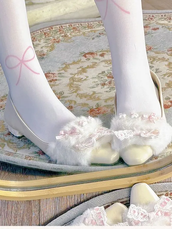 Apricot Pointed Toe Bow at Top Heel Slip-in Flats