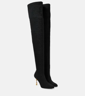 Balmain Moneta monogram mesh over-the-knee boots