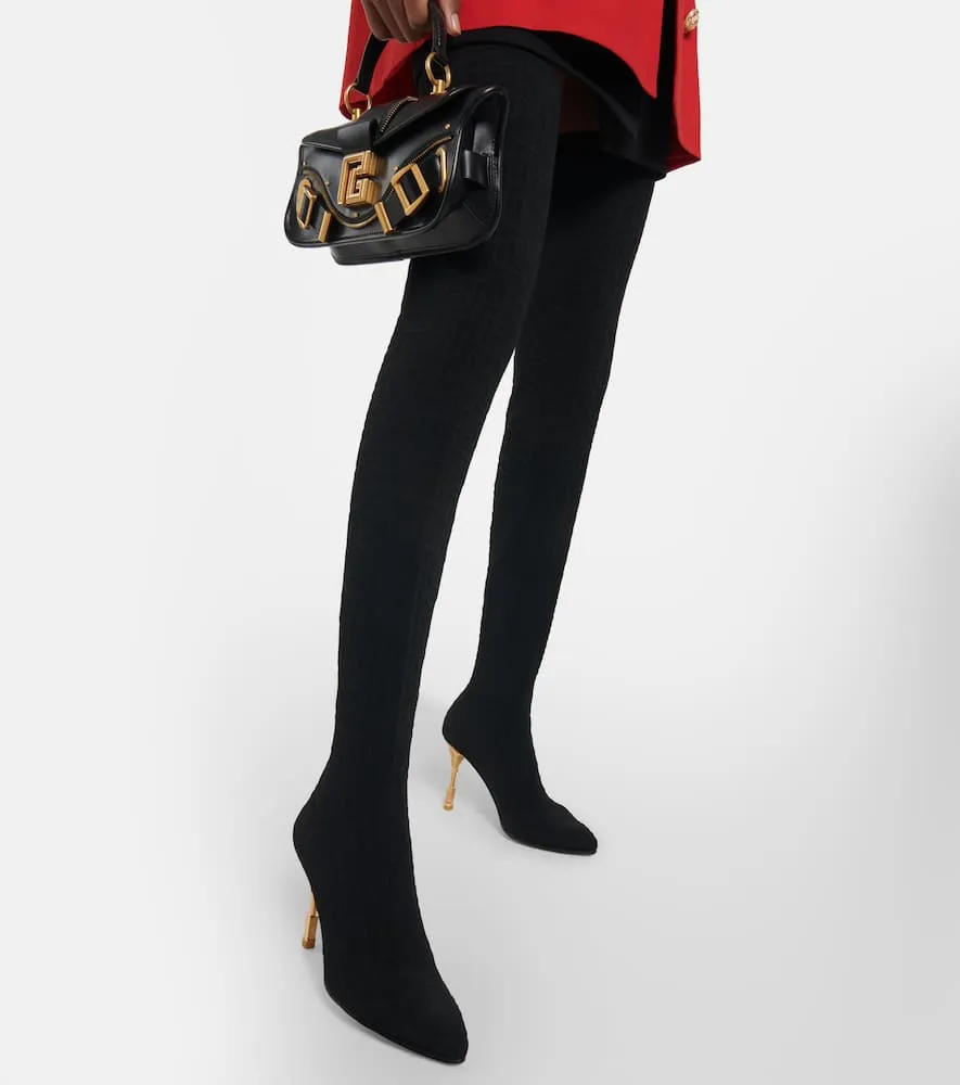 Balmain Moneta monogram mesh over-the-knee boots