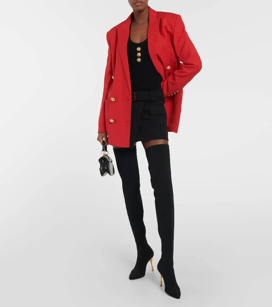 Balmain Moneta monogram mesh over-the-knee boots