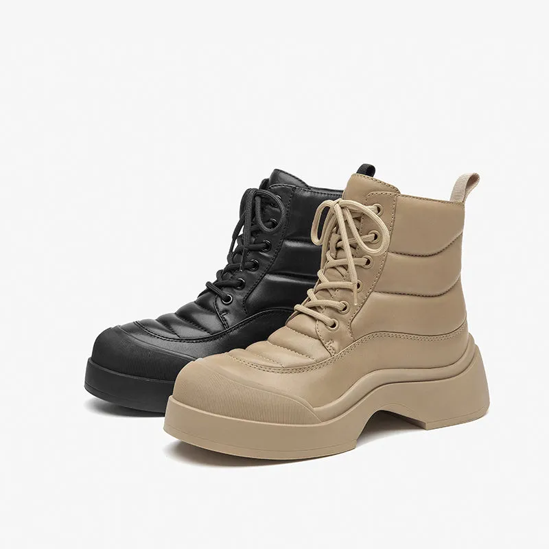 BeauToday Women's Cow Leather Chunky Platform Lace-Up Combat Boots