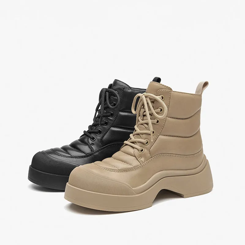 BeauToday Women's Cow Leather Chunky Platform Lace-Up Combat Boots