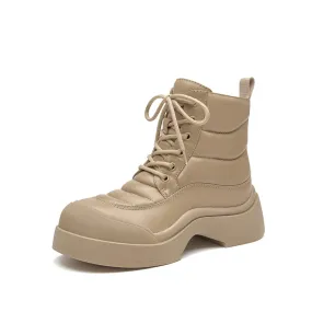BeauToday Women's Cow Leather Chunky Platform Lace-Up Combat Boots
