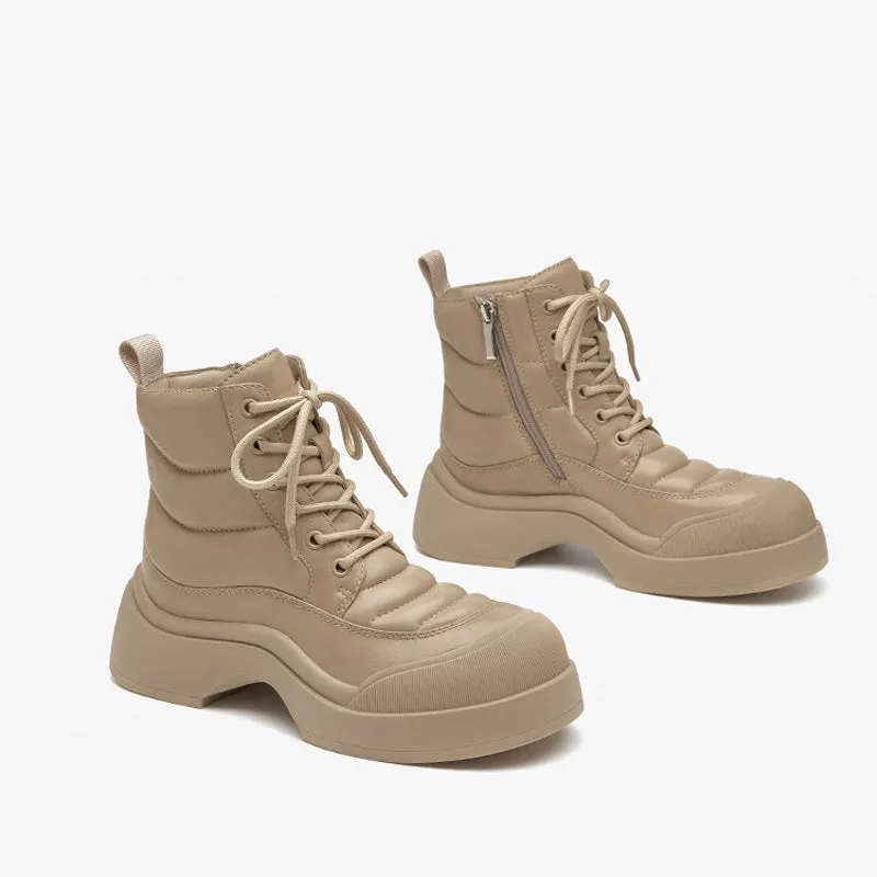 BeauToday Women's Cow Leather Chunky Platform Lace-Up Combat Boots