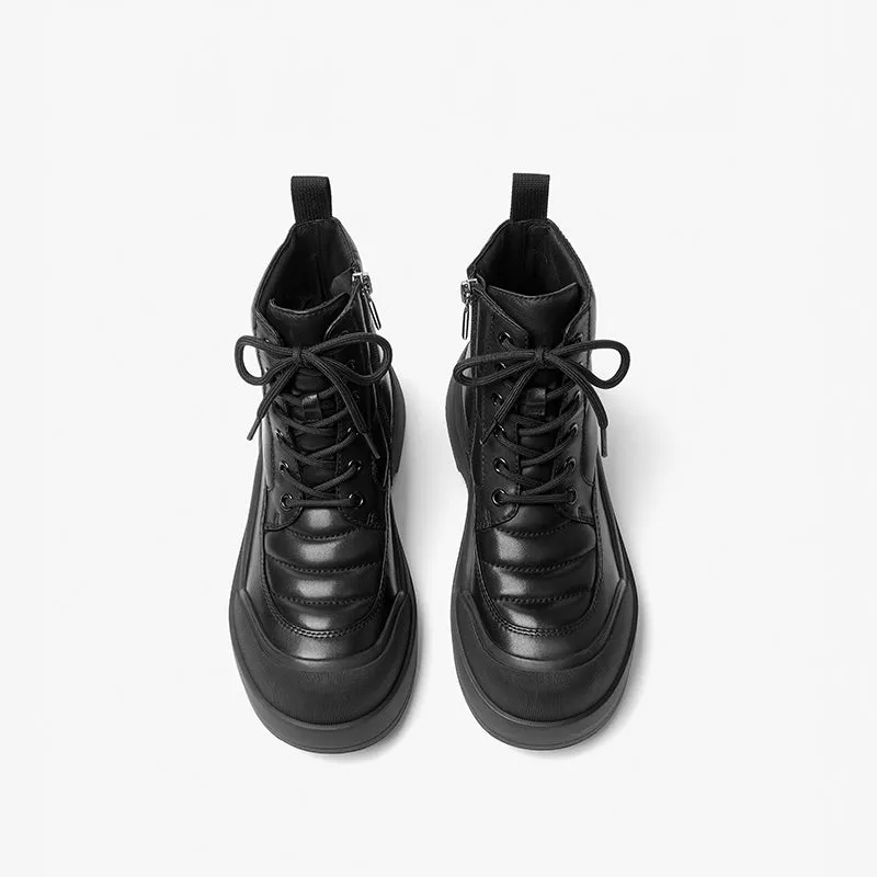 BeauToday Women's Cow Leather Chunky Platform Lace-Up Combat Boots