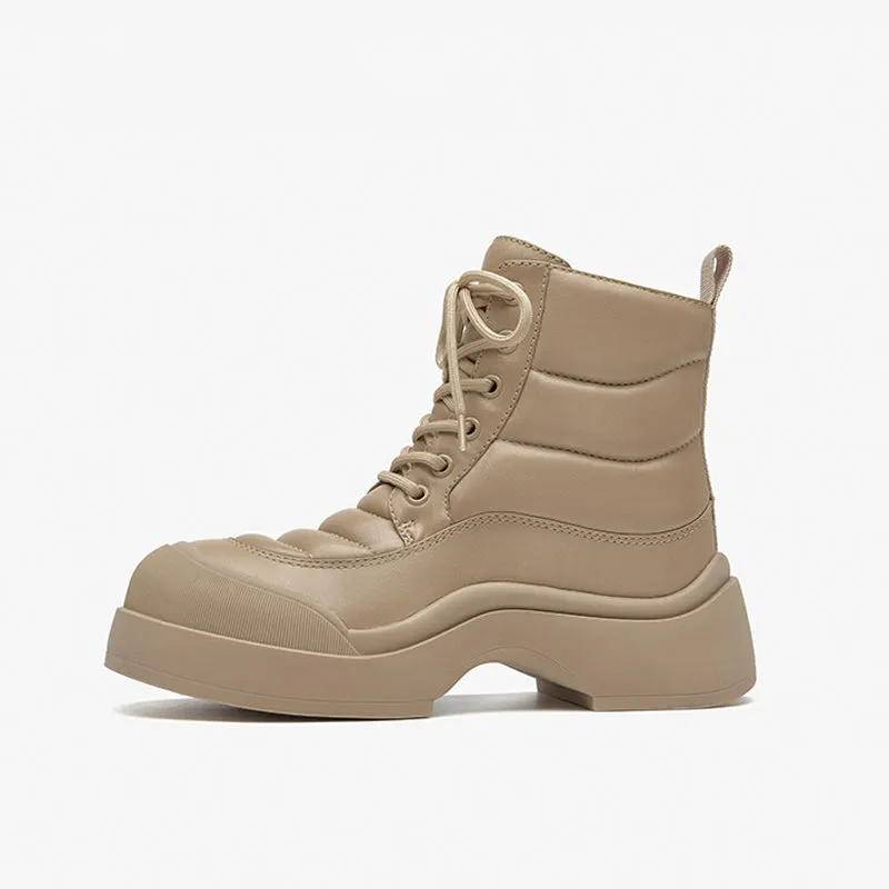 BeauToday Women's Cow Leather Chunky Platform Lace-Up Combat Boots