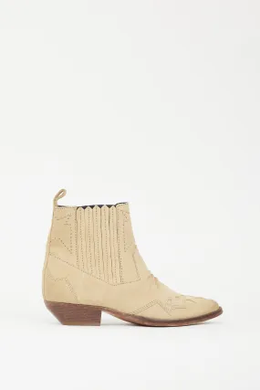 Beige Suede Western Ankle Boot