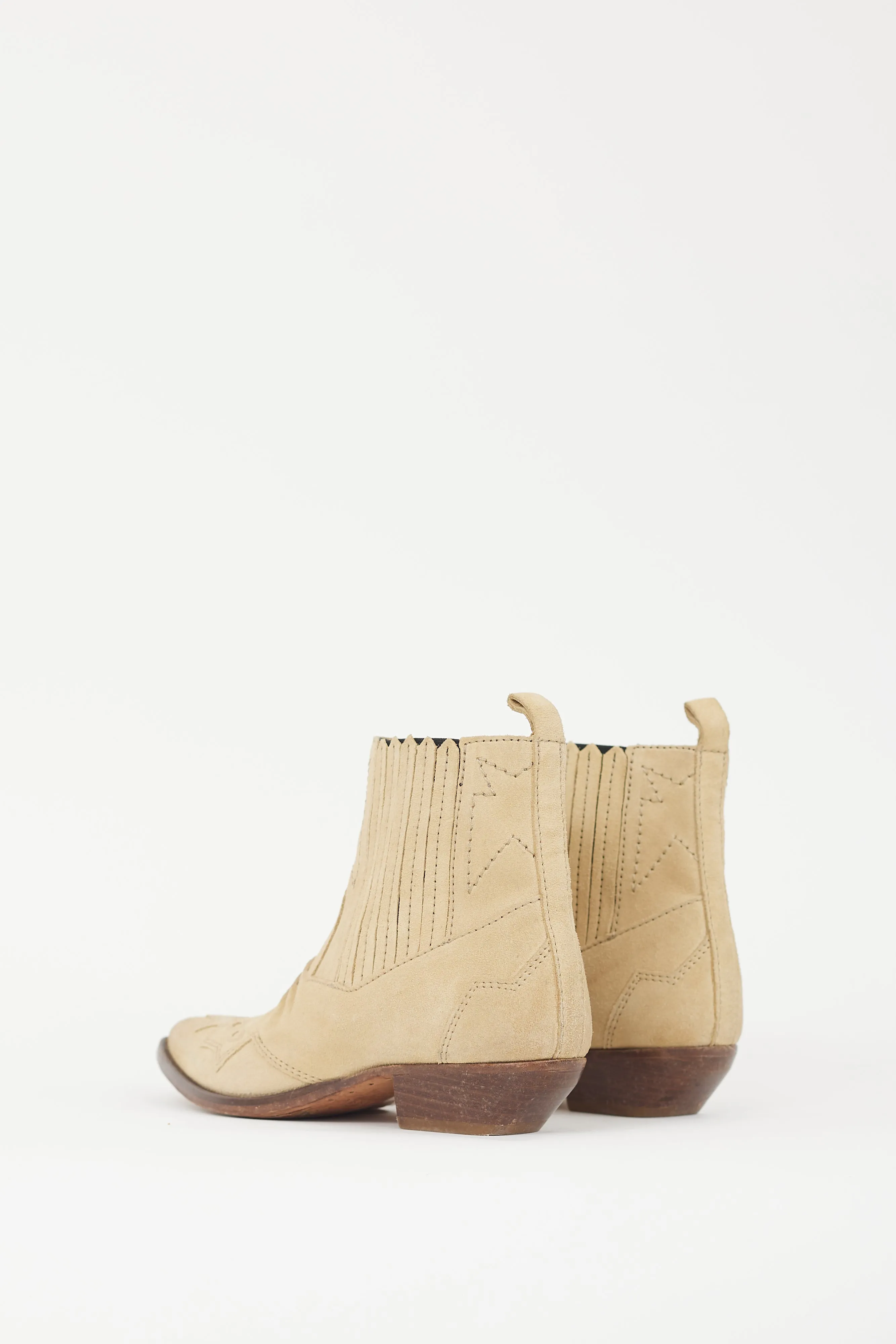 Beige Suede Western Ankle Boot