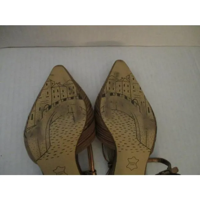 Bella Vita Bronze Metallic Taupe Slingback Pointed Toe Pumps Size Us