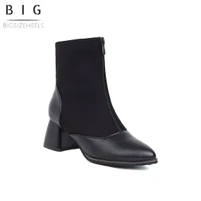 Bigsizeheels Front zipper houndstooth booties - Black