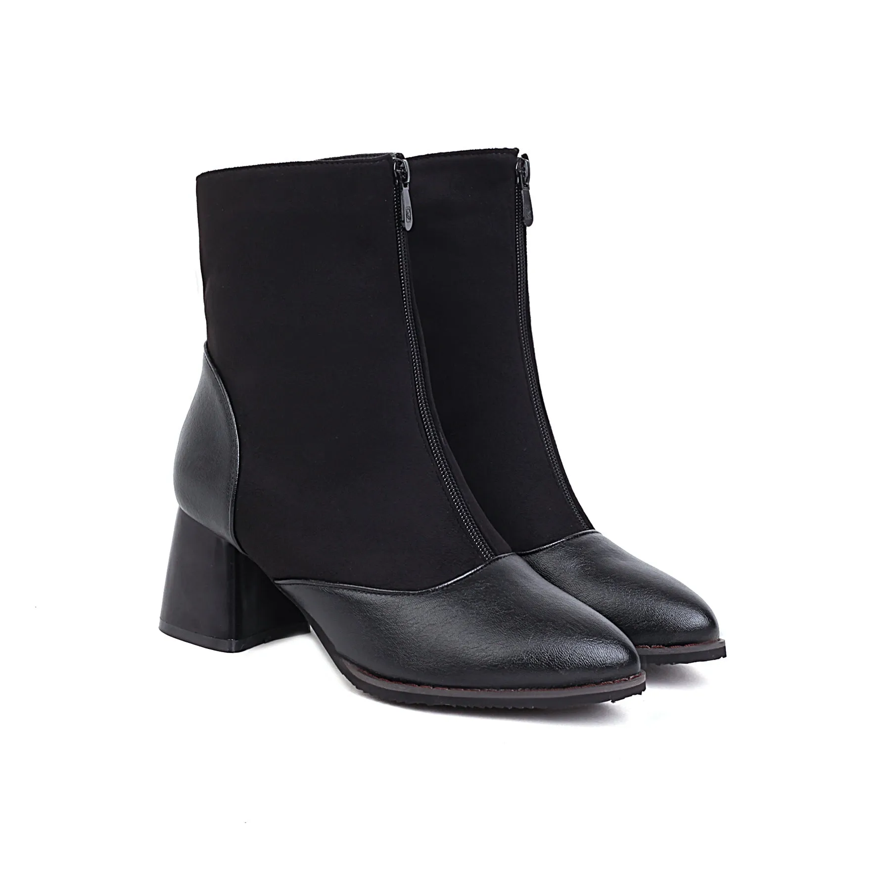Bigsizeheels Front zipper houndstooth booties - Black