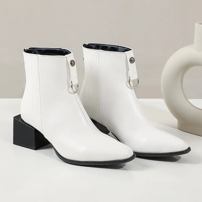 Bigsizeheels Sexy back zipper ankle boots - White