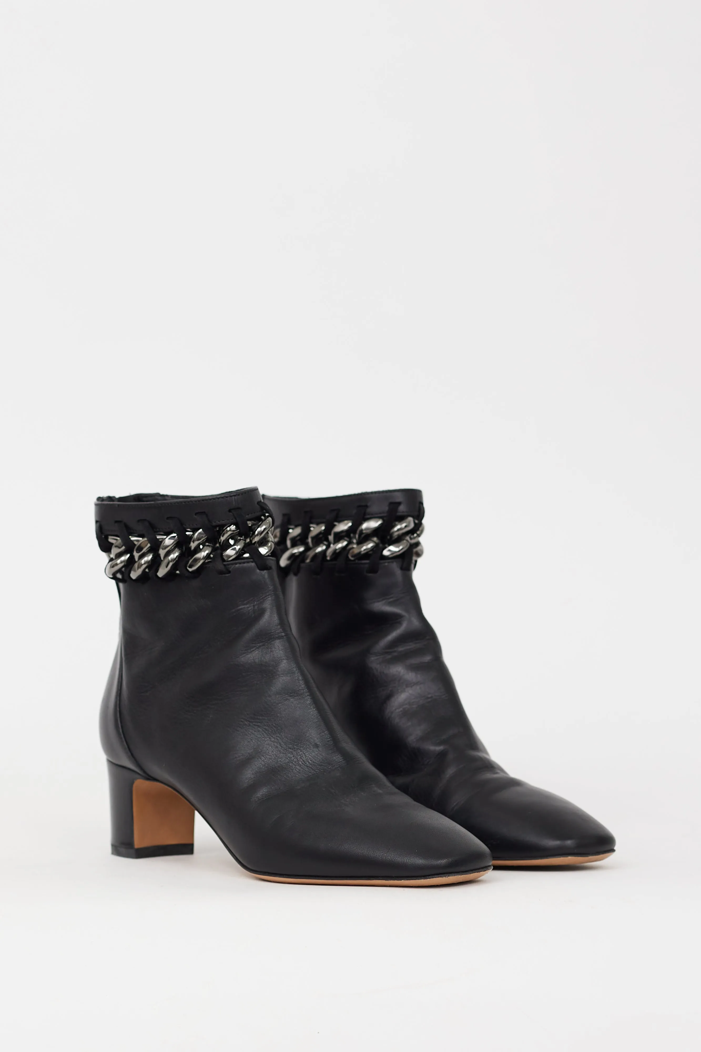 Black Leather & Chain Cutout Boot