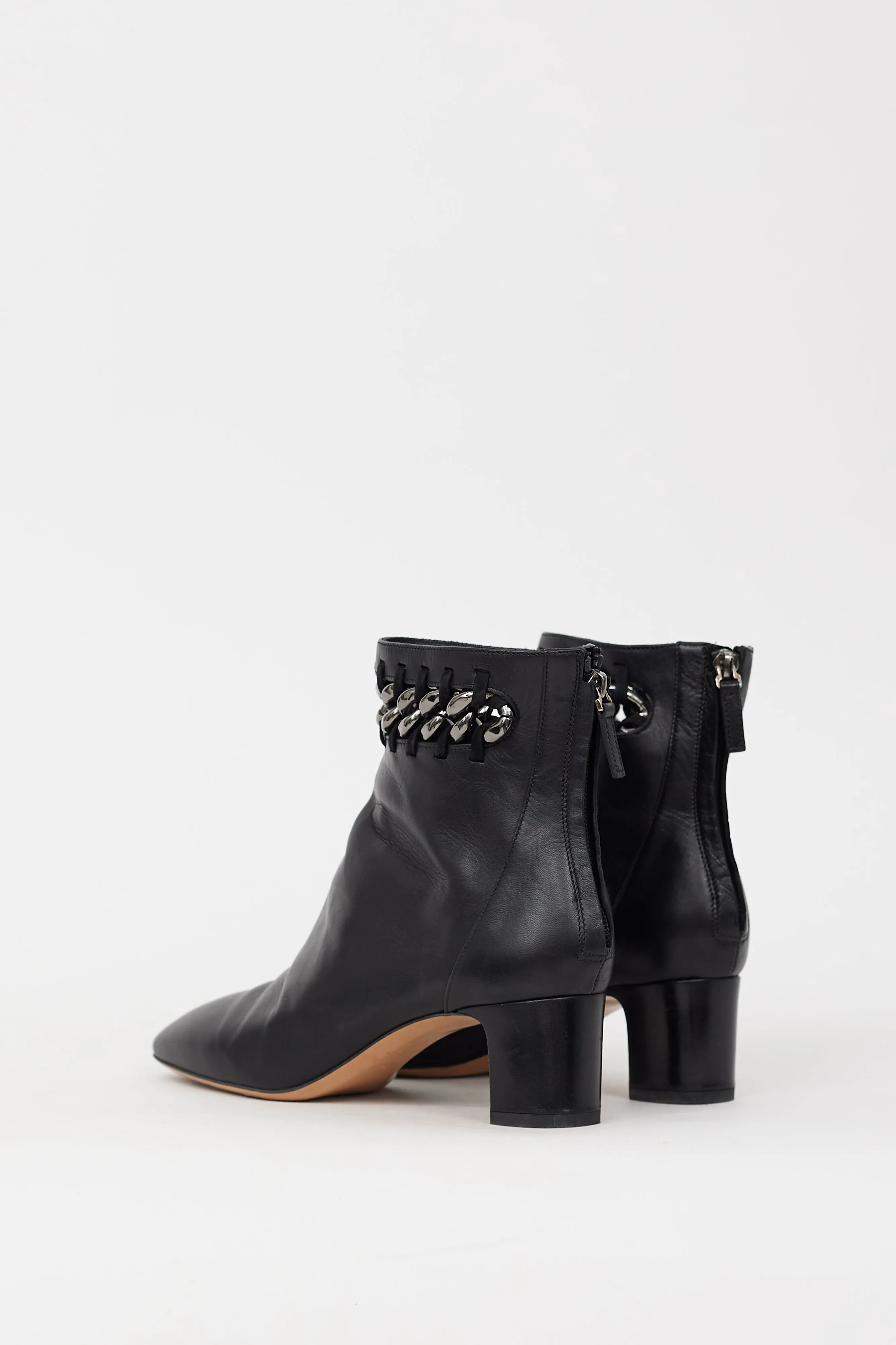Black Leather & Chain Cutout Boot