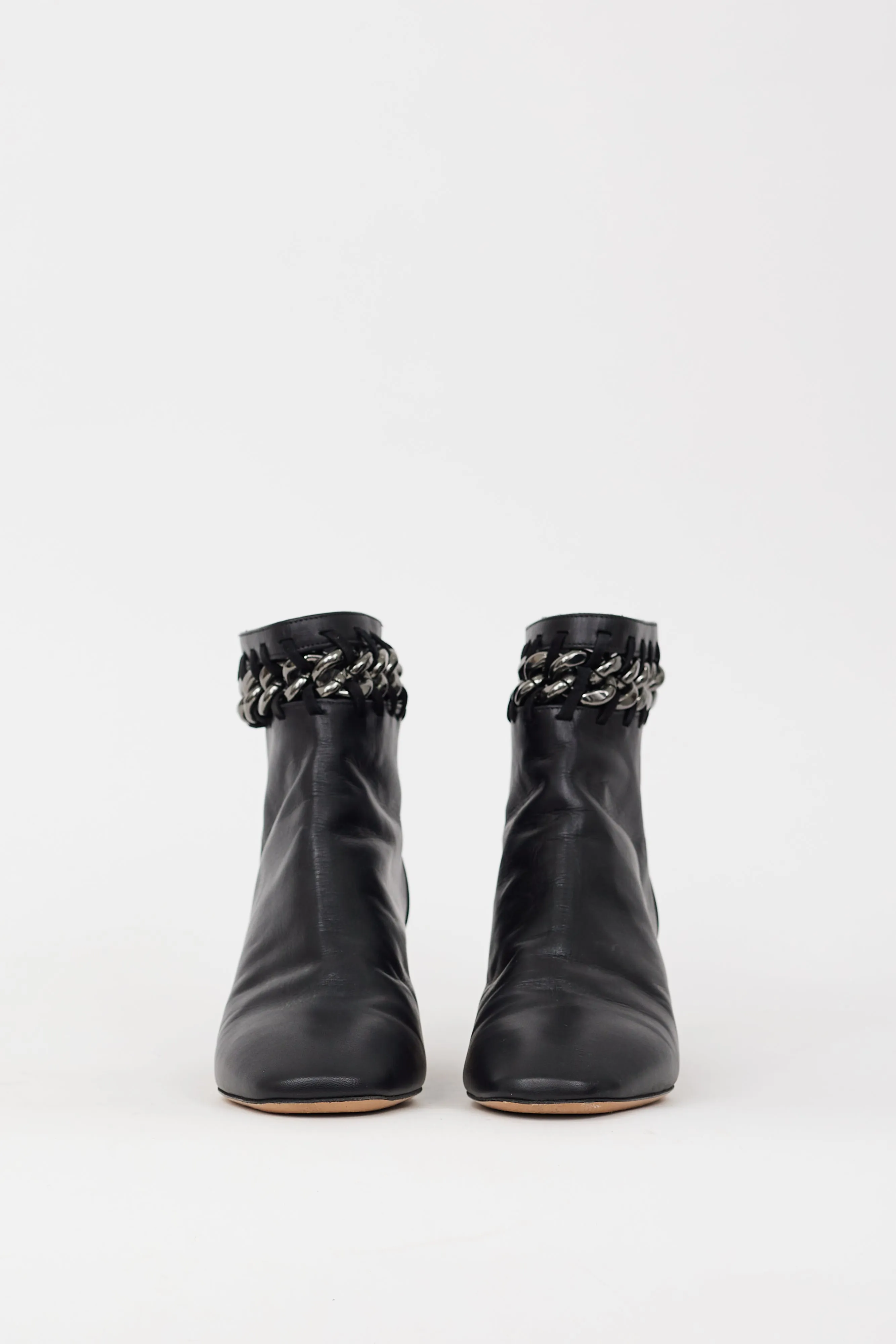 Black Leather & Chain Cutout Boot