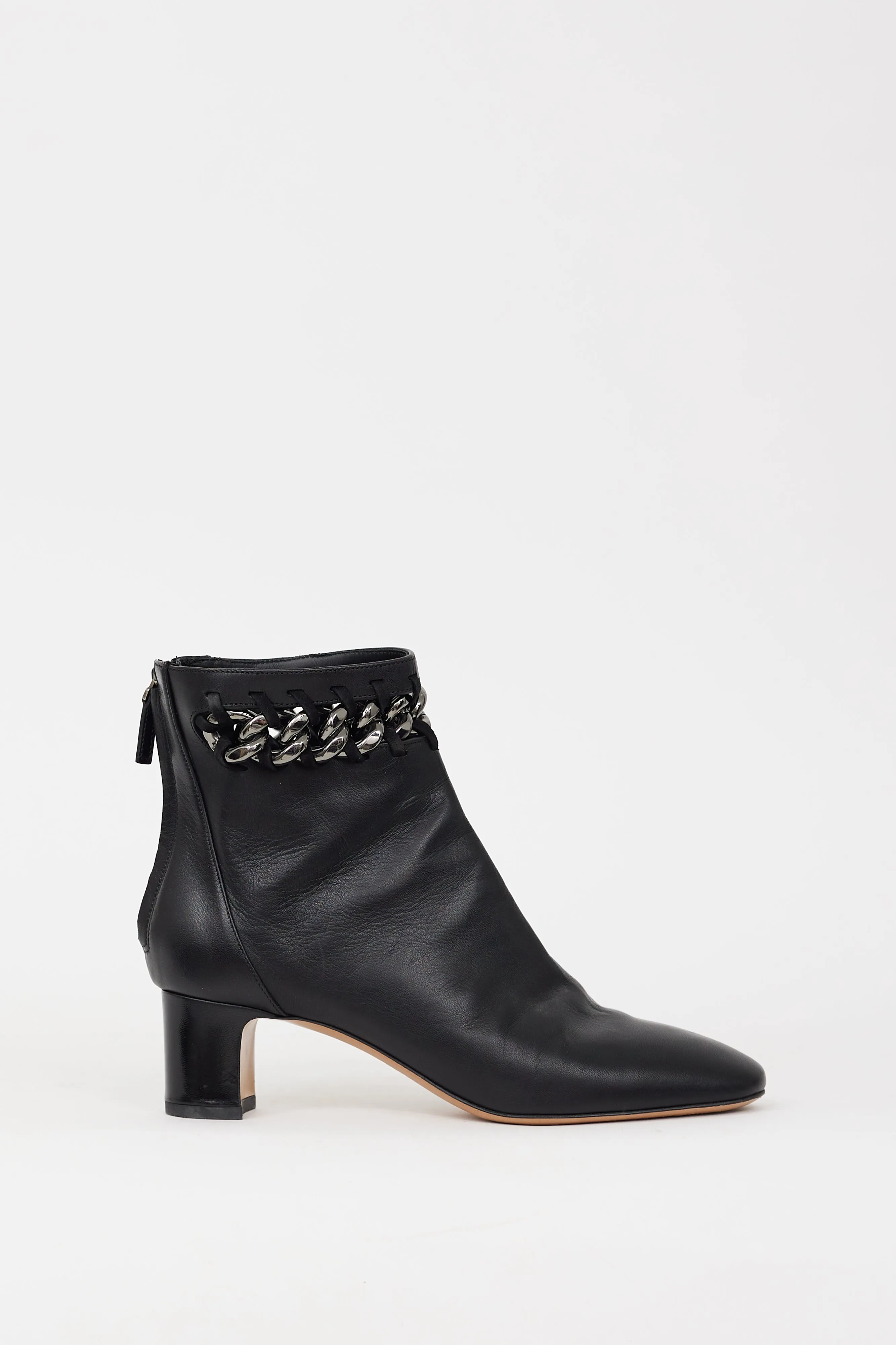Black Leather & Chain Cutout Boot