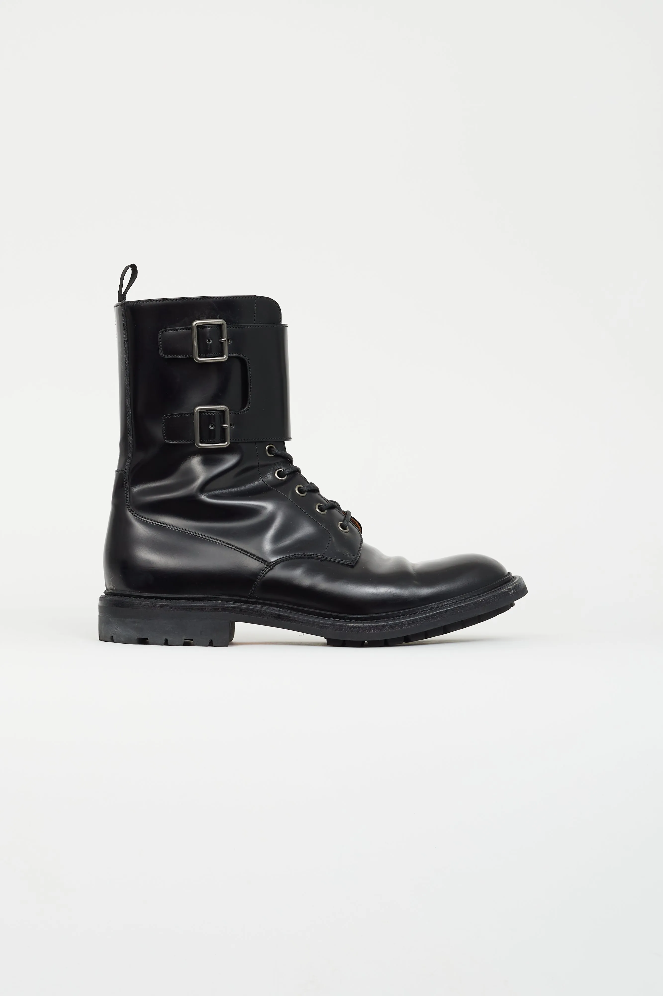 Black Leather Carly 2 Combat Boot