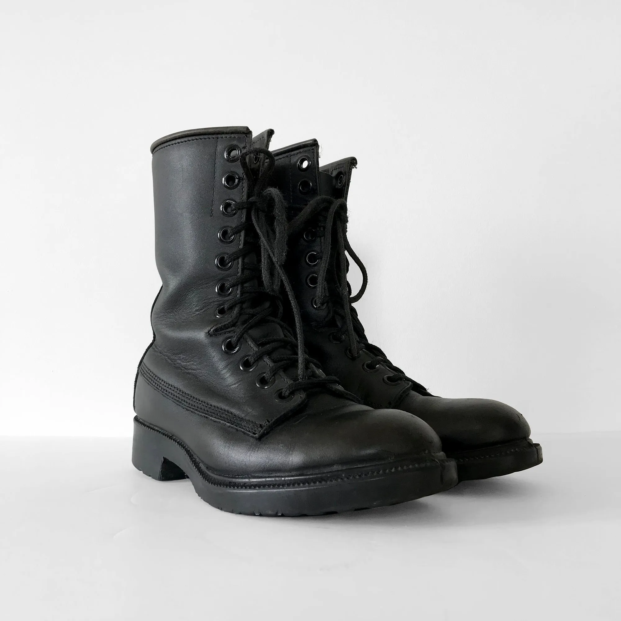Black Leather Heavy Duty Military Lace-Up Combat Boots