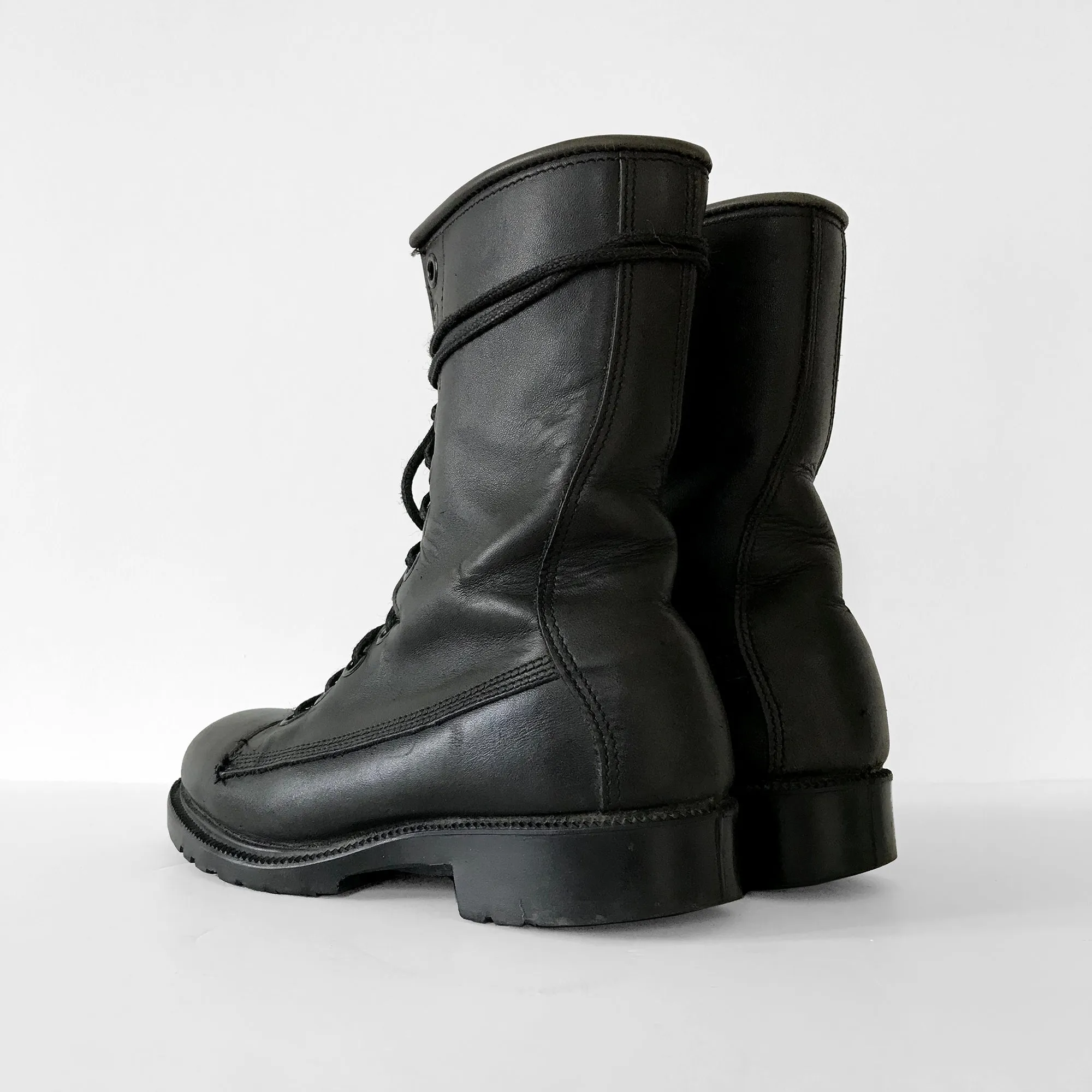 Black Leather Heavy Duty Military Lace-Up Combat Boots