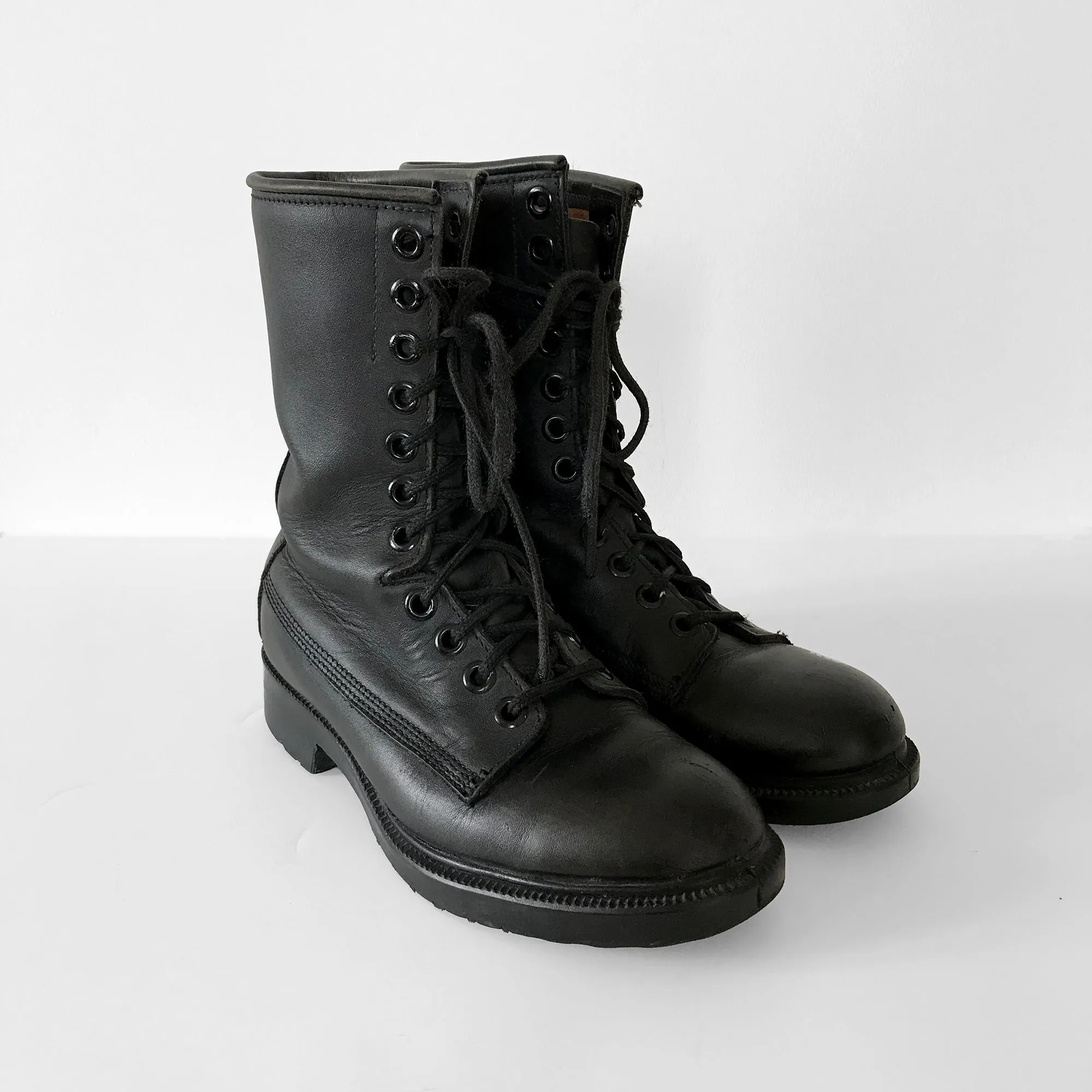 Black Leather Heavy Duty Military Lace-Up Combat Boots