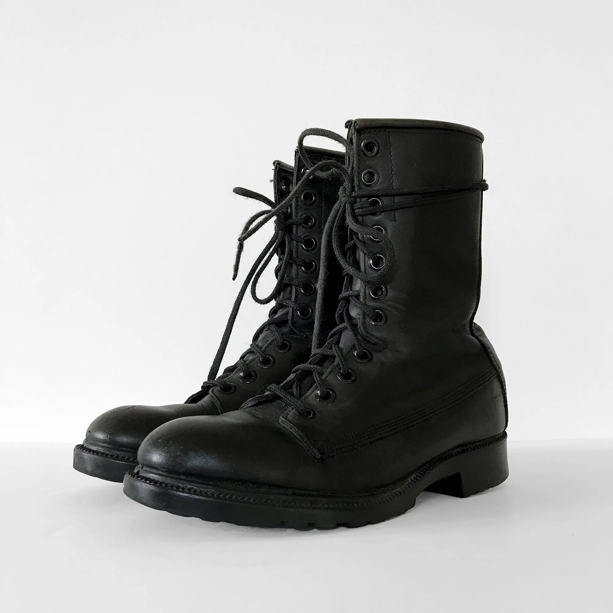 Black Leather Heavy Duty Military Lace-Up Combat Boots