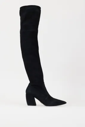 Black Suede Thigh High Heeled Boot