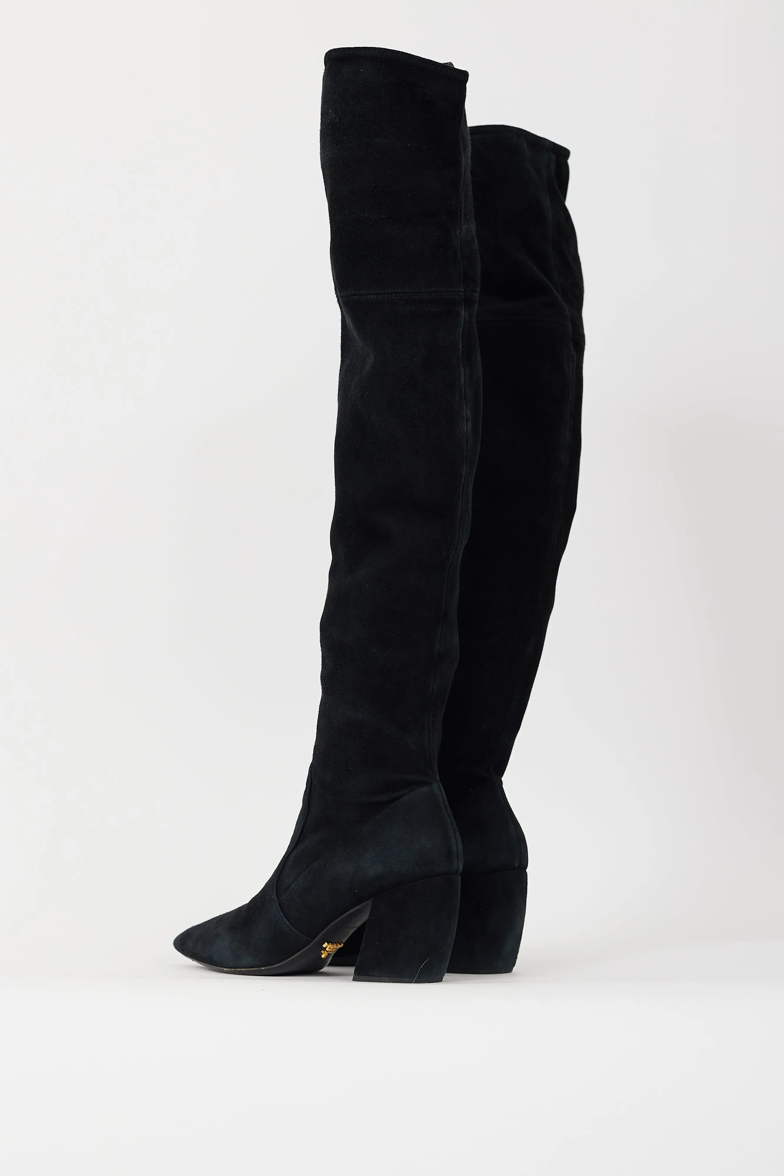 Black Suede Thigh High Heeled Boot