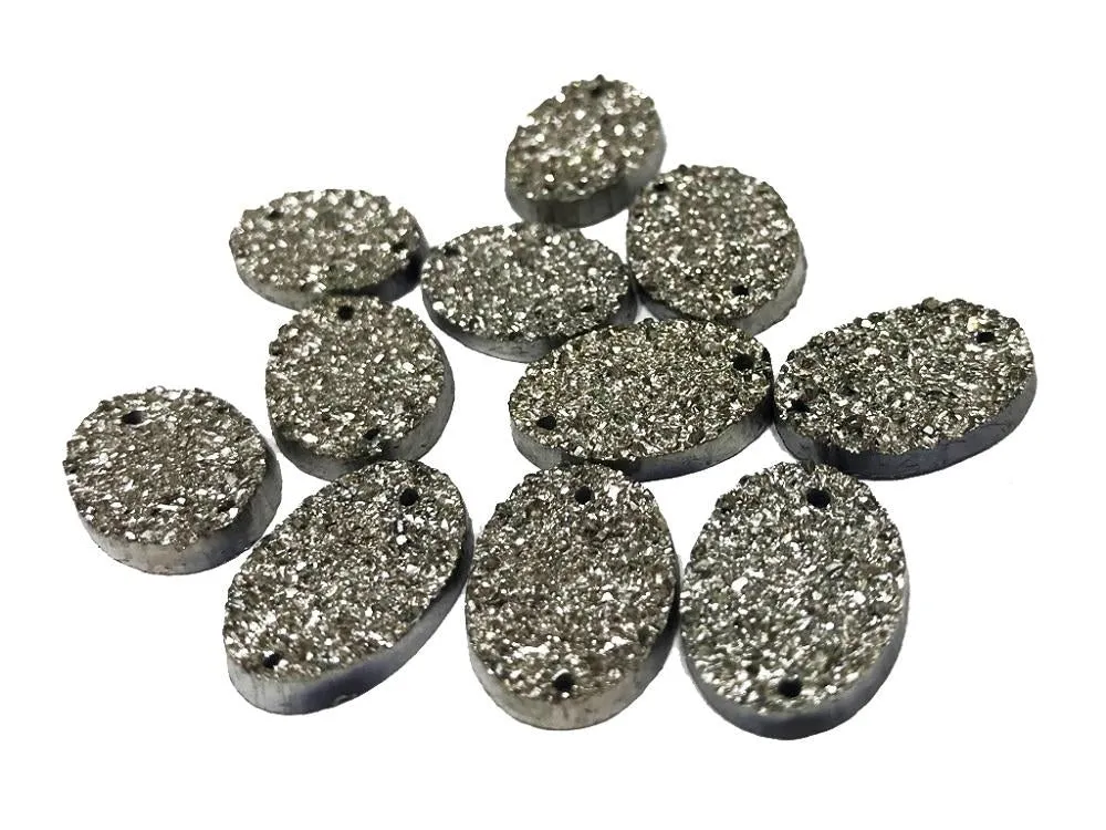 Blackish Silver Oval Shiny Sugary Plastic Stones (18x13 mm)