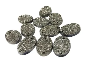Blackish Silver Oval Shiny Sugary Plastic Stones (18x13 mm)
