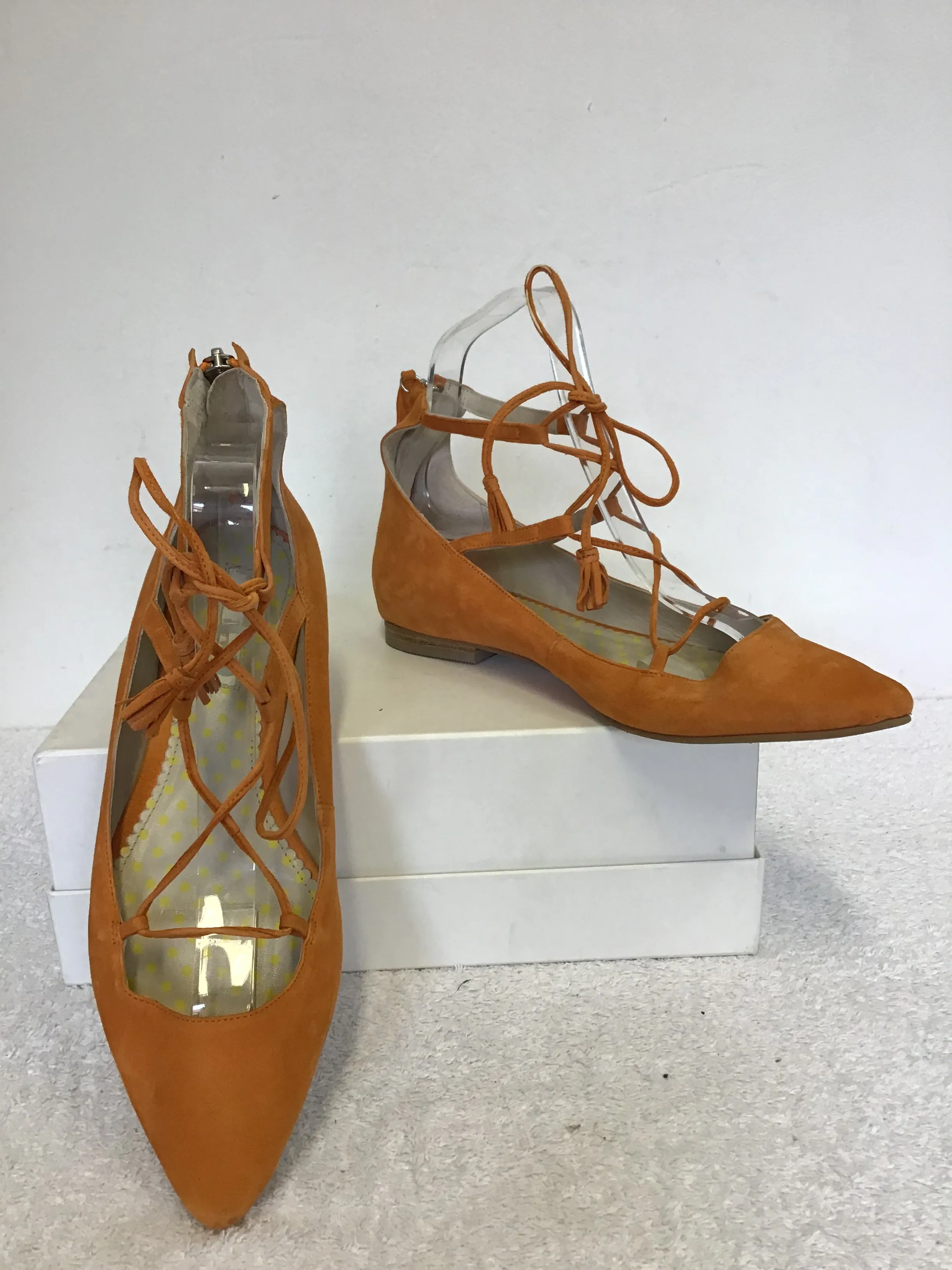 BODEN APRICOT SUEDE LACE UP TIE FRONT FLATS SIZE 7/40