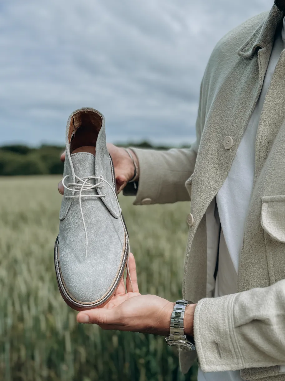 Bottines Desert Boots pour homme veau velours gris bleu Brivio 702