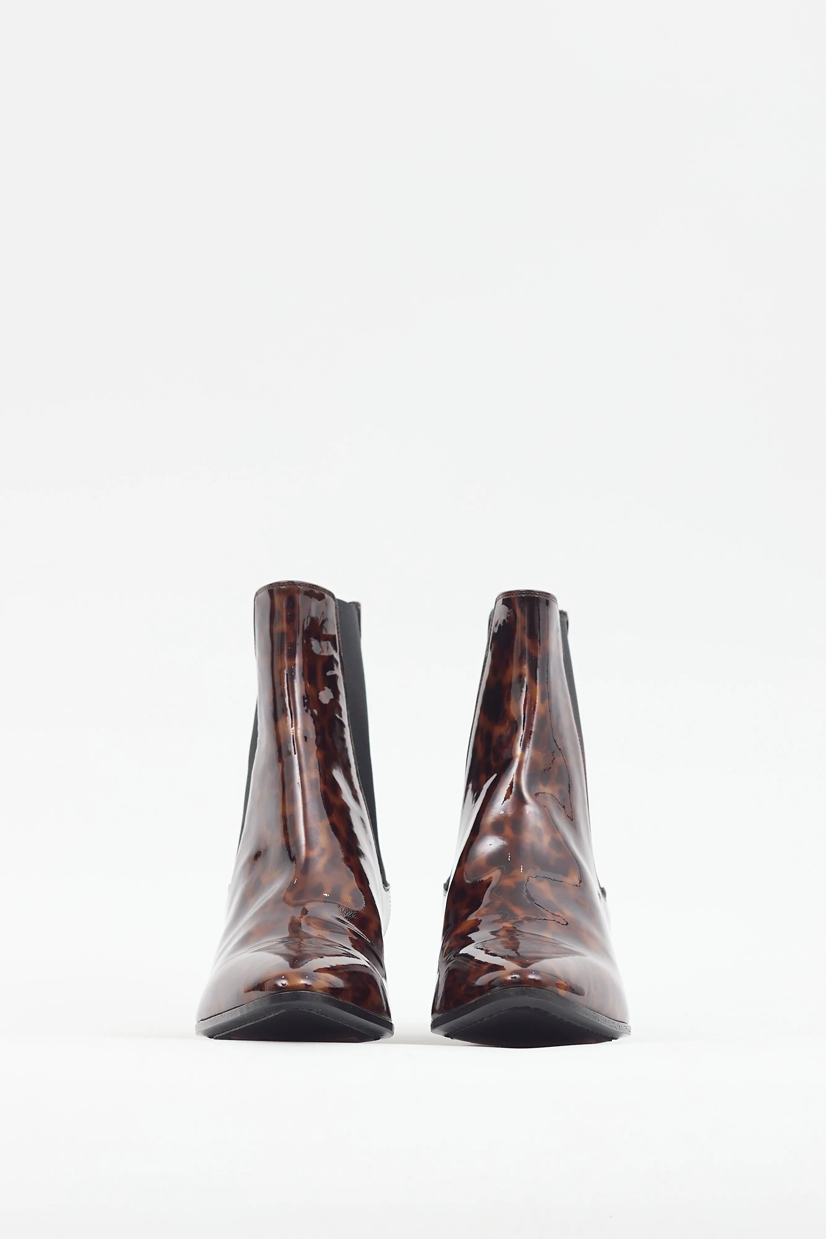 Brown & Black Patent Leather Printed Boot