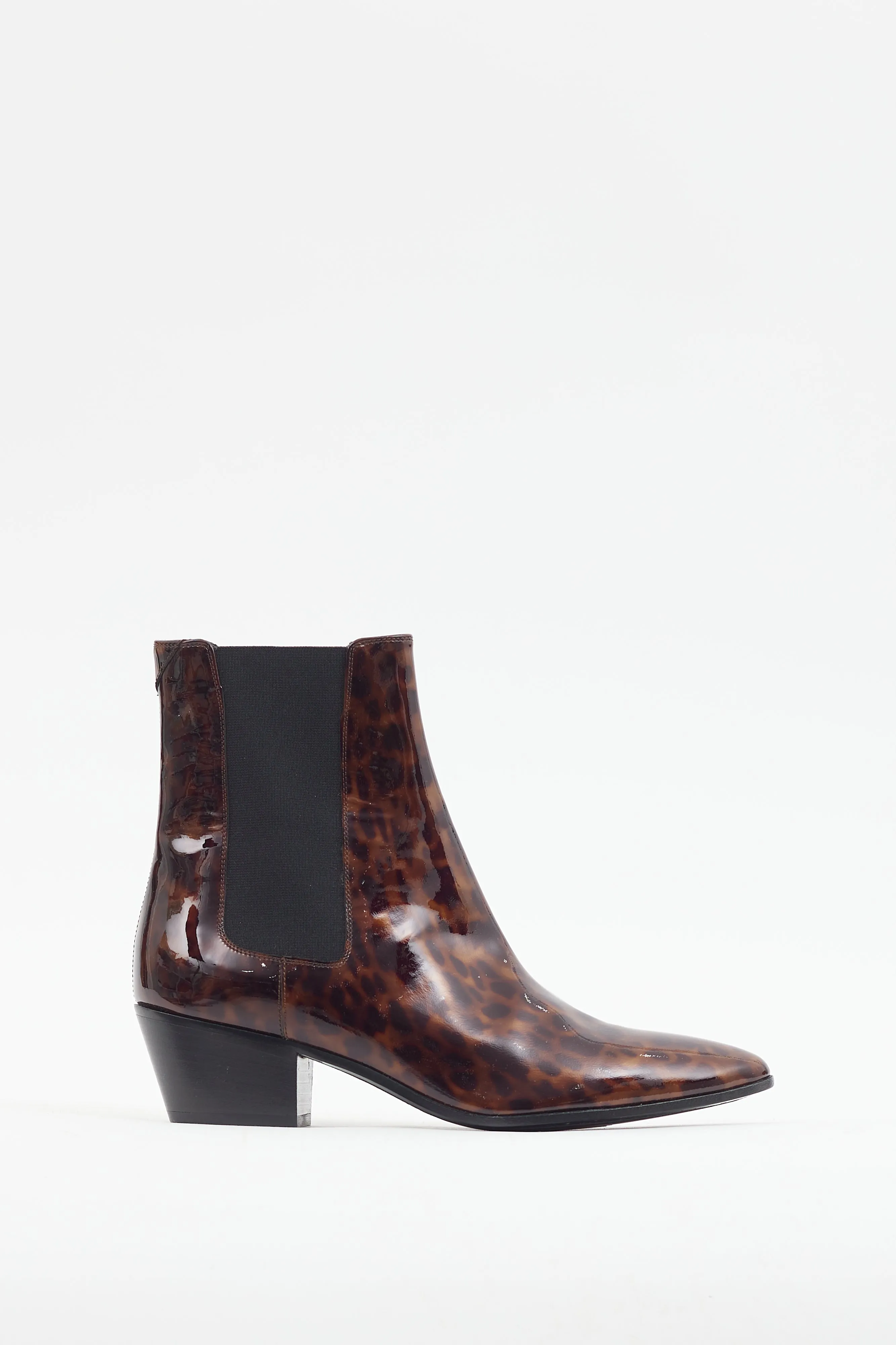 Brown & Black Patent Leather Printed Boot