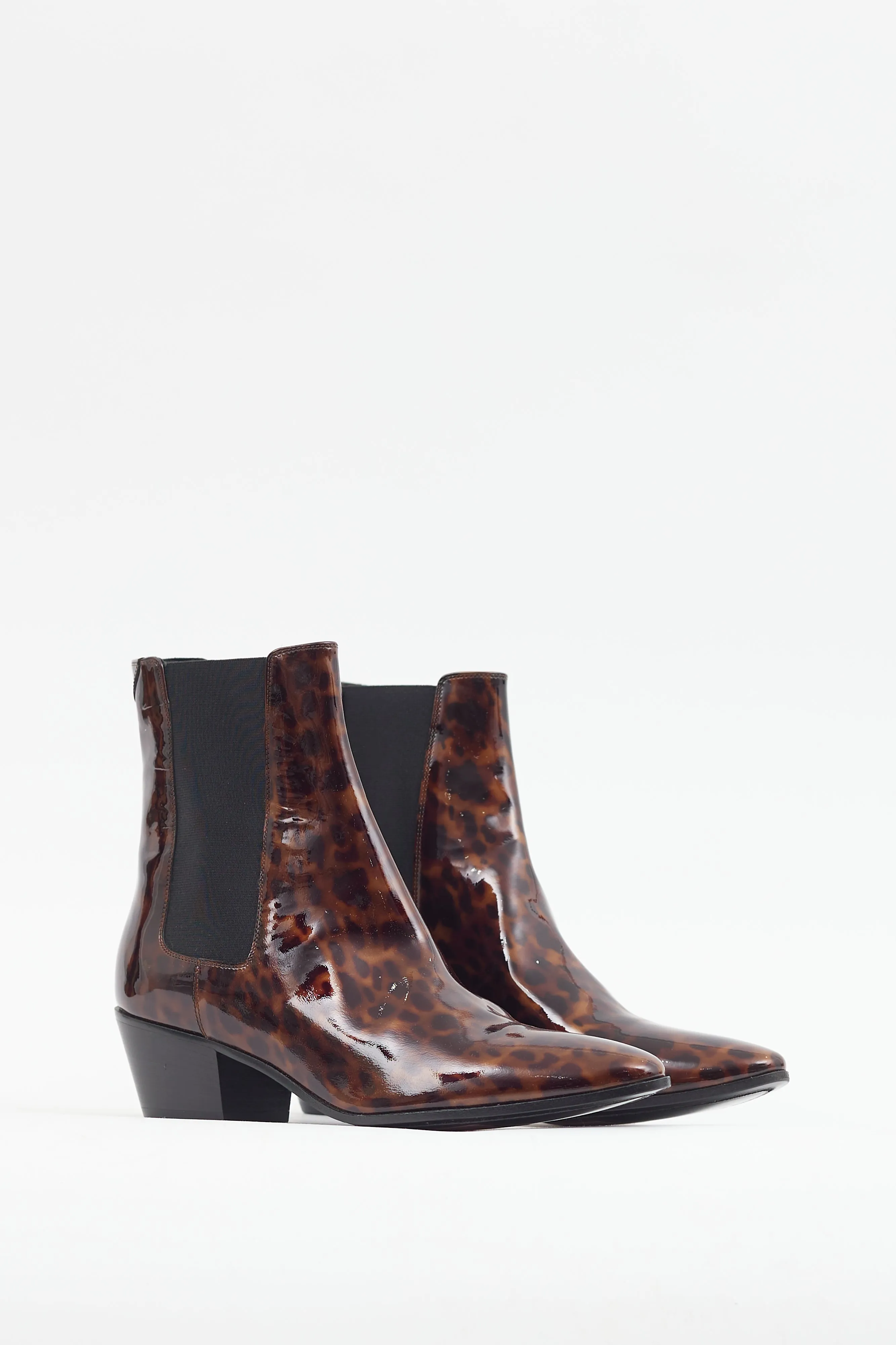 Brown & Black Patent Leather Printed Boot