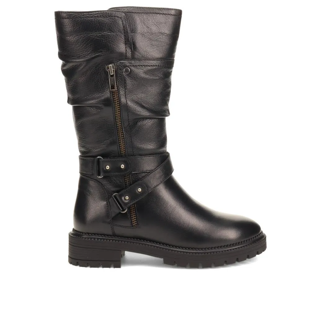 Buckled Leather Slouch Boots - KF40027 / 326 520