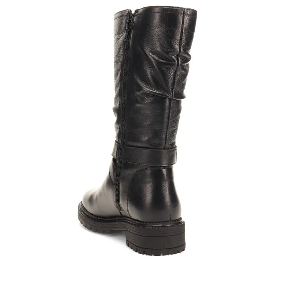 Buckled Leather Slouch Boots - KF40027 / 326 520