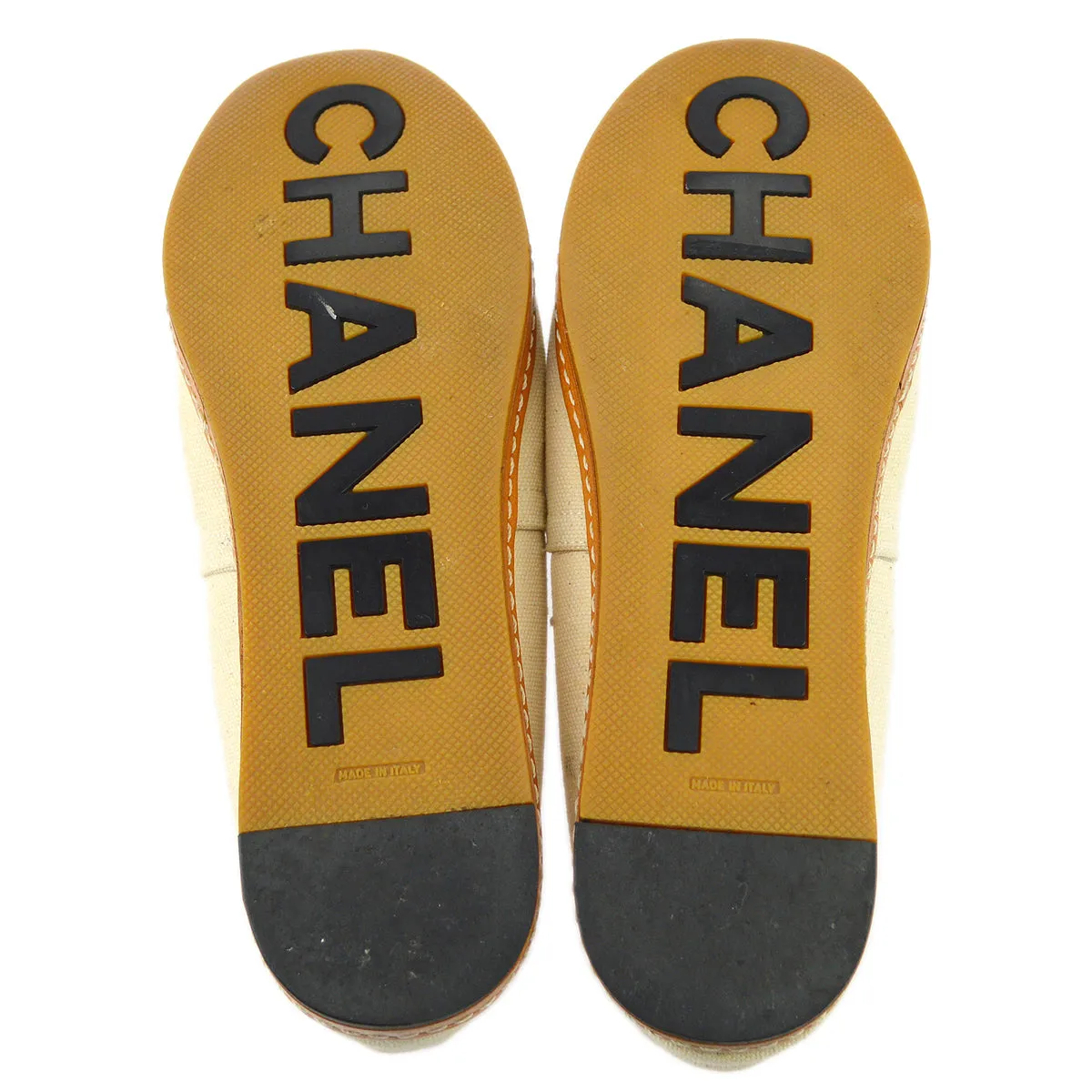 Chanel * Camellia Flat Shoes Beige Black