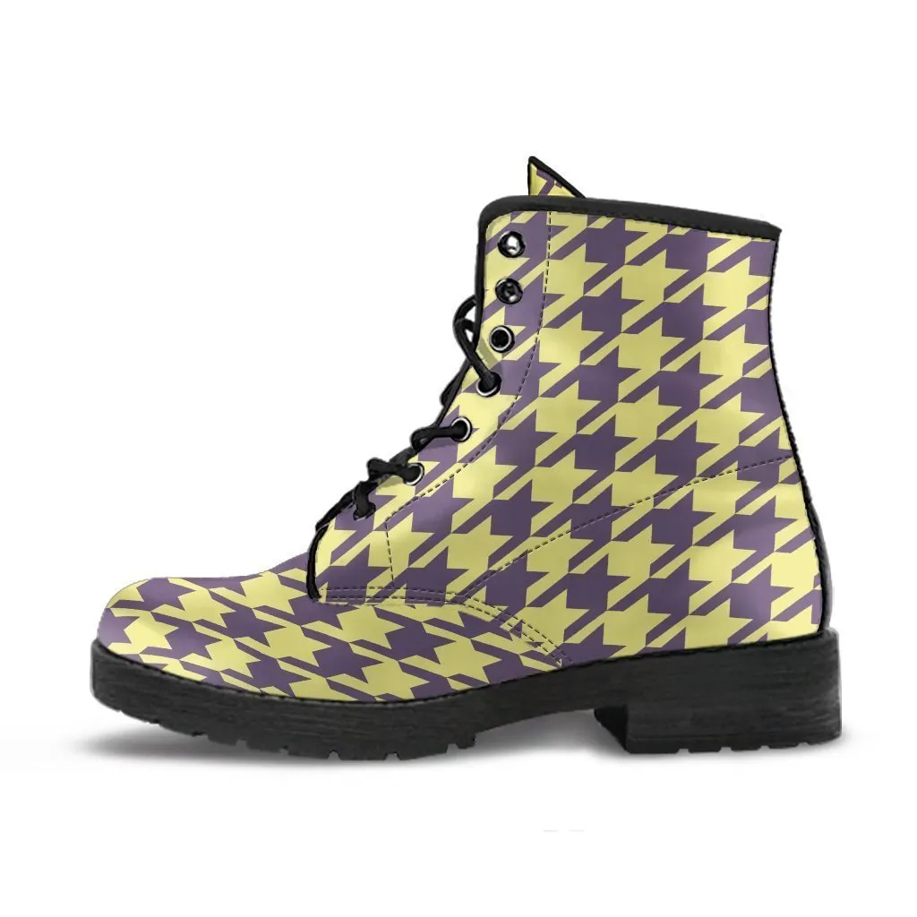 Combat Boots - Yellow Houndstooth | Boho Shoes, Handmade Lace Up Boots, Vegan Leather Lace Up Boots, 90s Boots, 2000s Boots, Hipster Boots