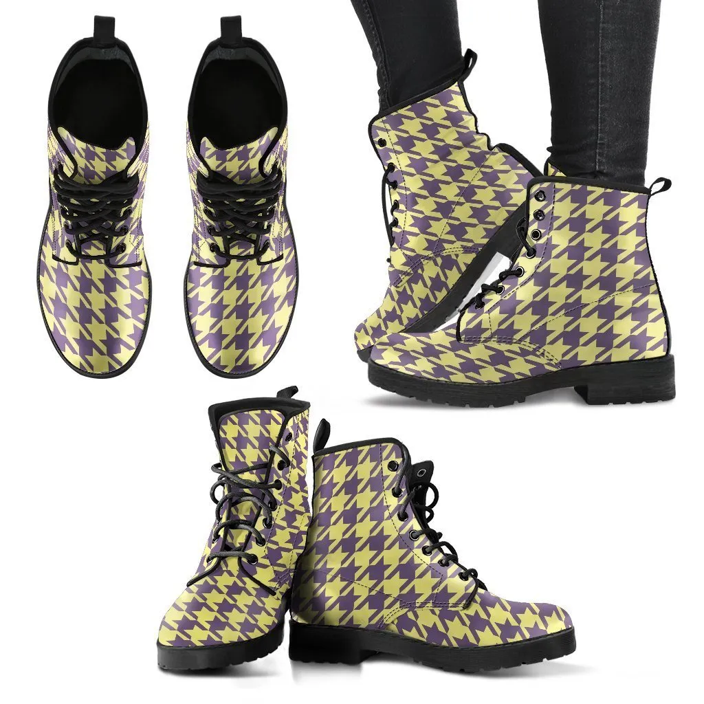 Combat Boots - Yellow Houndstooth | Boho Shoes, Handmade Lace Up Boots, Vegan Leather Lace Up Boots, 90s Boots, 2000s Boots, Hipster Boots