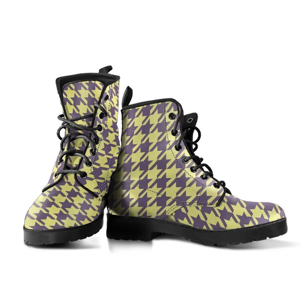 Combat Boots - Yellow Houndstooth | Boho Shoes, Handmade Lace Up Boots, Vegan Leather Lace Up Boots, 90s Boots, 2000s Boots, Hipster Boots