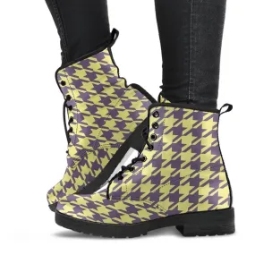 Combat Boots - Yellow Houndstooth | Boho Shoes, Handmade Lace Up Boots, Vegan Leather Lace Up Boots, 90s Boots, 2000s Boots, Hipster Boots