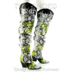 CR Kelsey 21 Hilda White Lime Snake Western Slouch OTK Thigh High Cowboy Boots