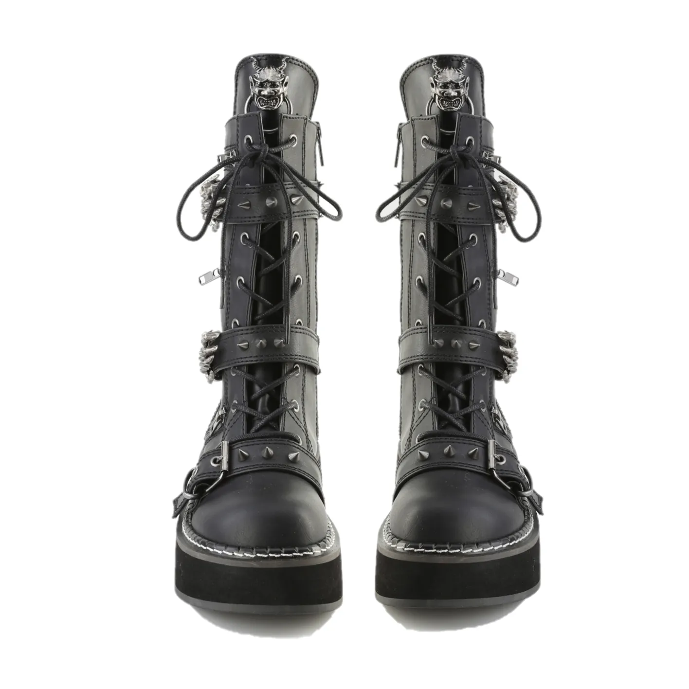 Cryptic Goth Platform Combat Boots Skeleton Buckle Straps Emily 82