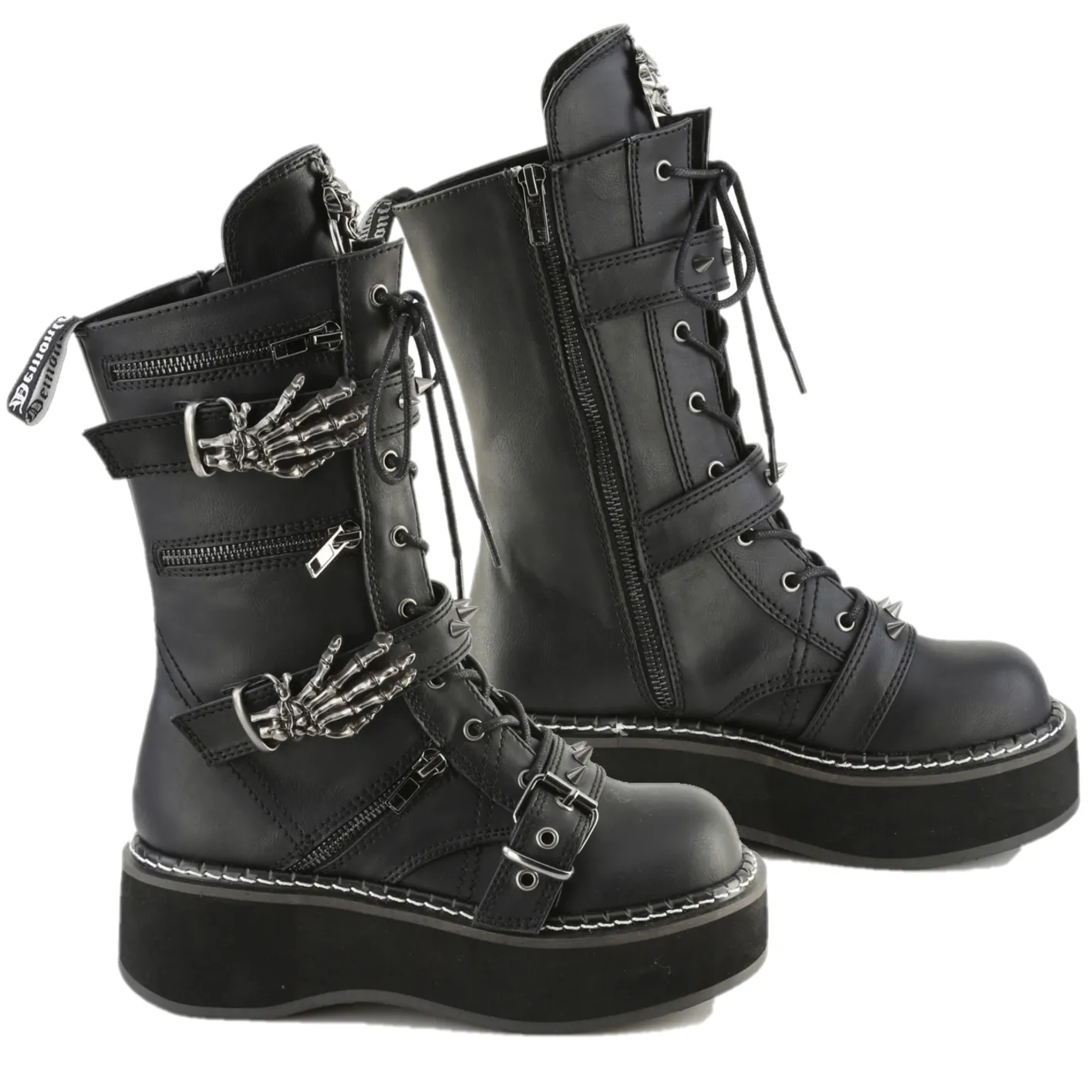 Cryptic Goth Platform Combat Boots Skeleton Buckle Straps Emily 82