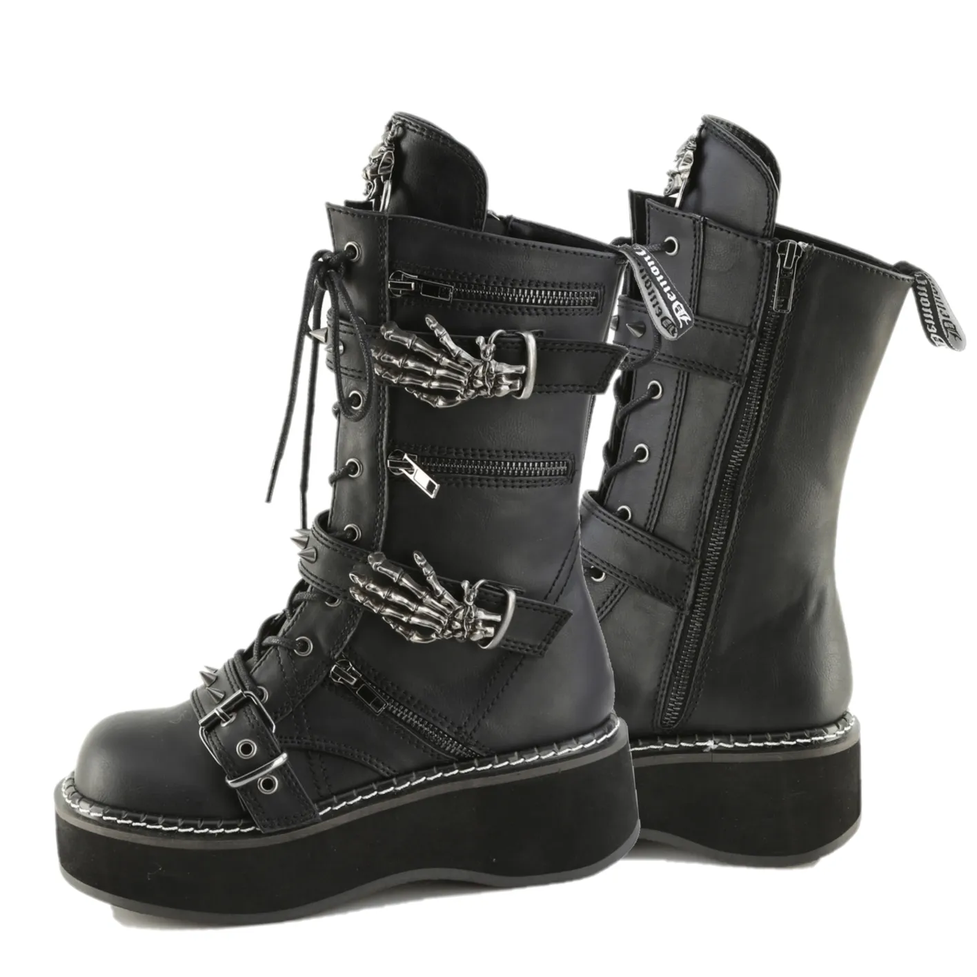 Cryptic Goth Platform Combat Boots Skeleton Buckle Straps Emily 82