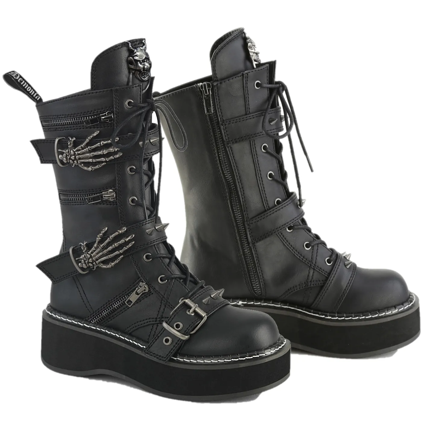 Cryptic Goth Platform Combat Boots Skeleton Buckle Straps Emily 82