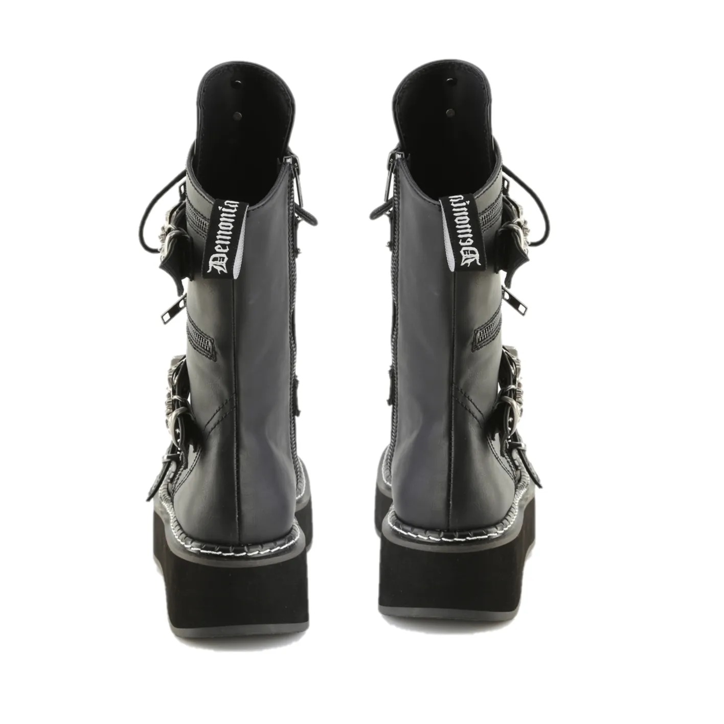 Cryptic Goth Platform Combat Boots Skeleton Buckle Straps Emily 82