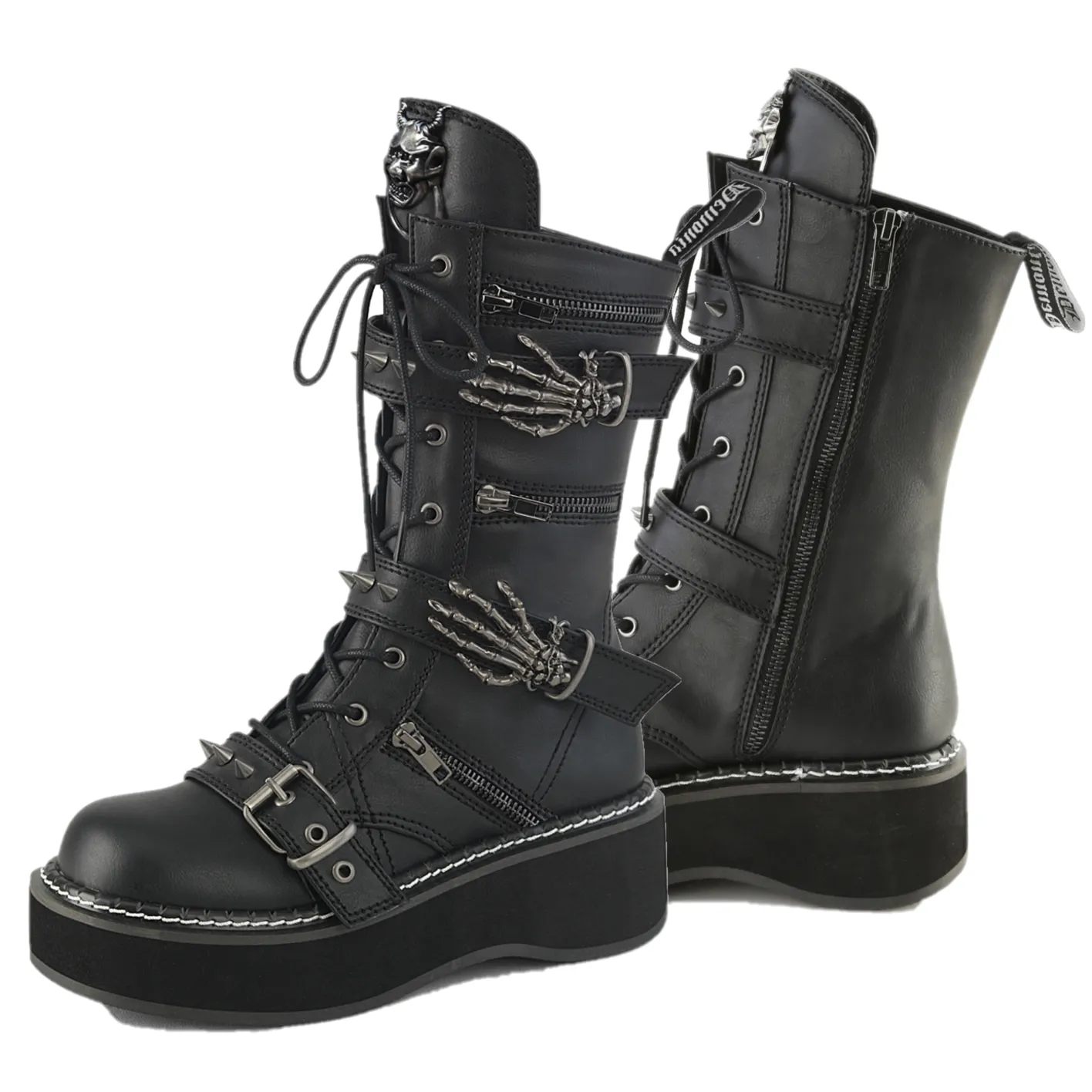 Cryptic Goth Platform Combat Boots Skeleton Buckle Straps Emily 82